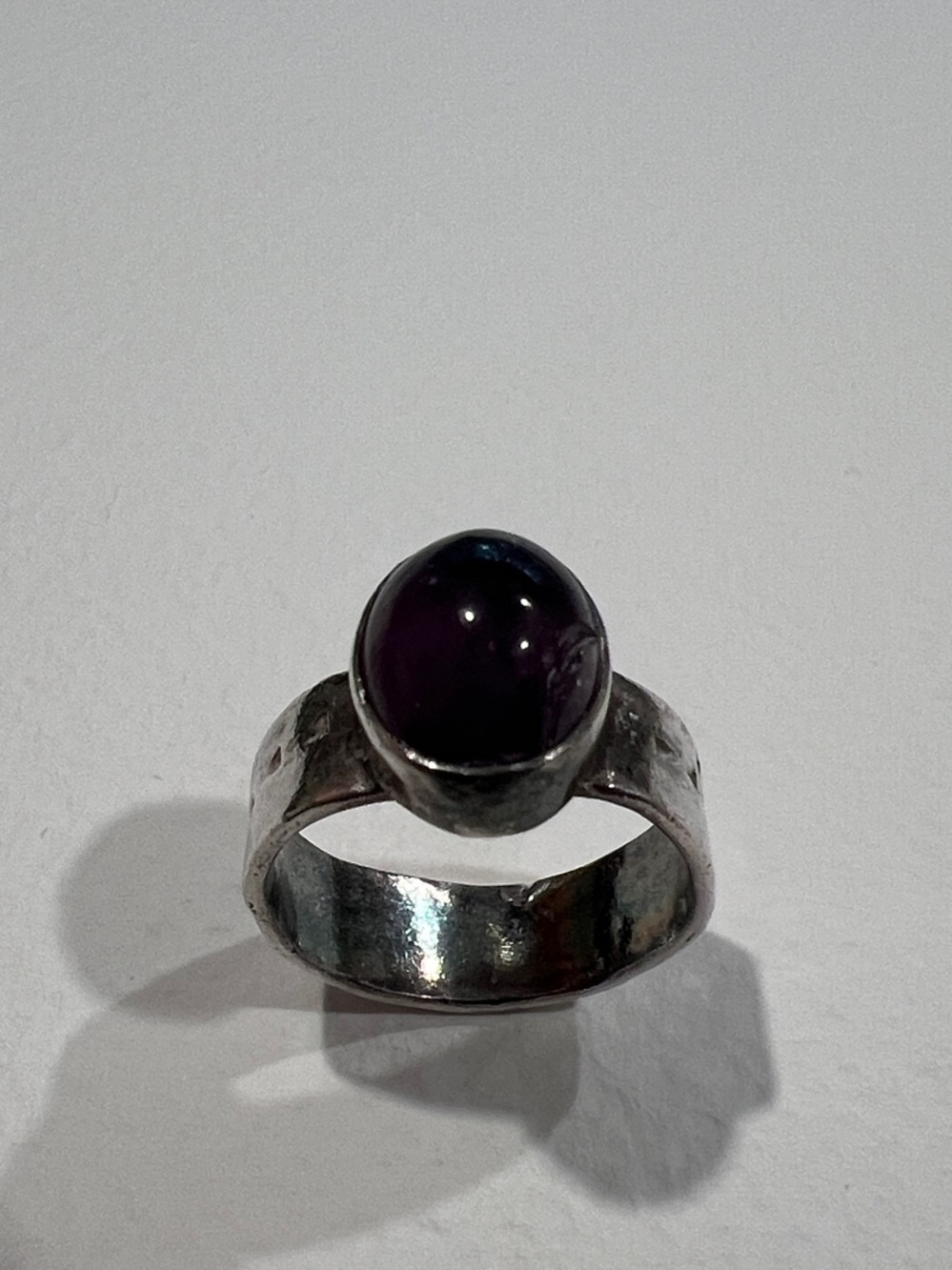 Sterling Silver Handmade Ring with Deep Purple Cabochon Stone